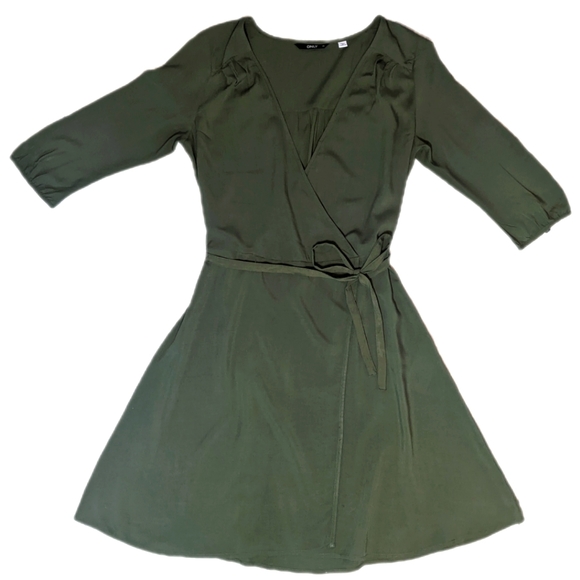 Only Dresses & Skirts - ONLY Wrap Dress Olive 3/4 length sleeve Size 36